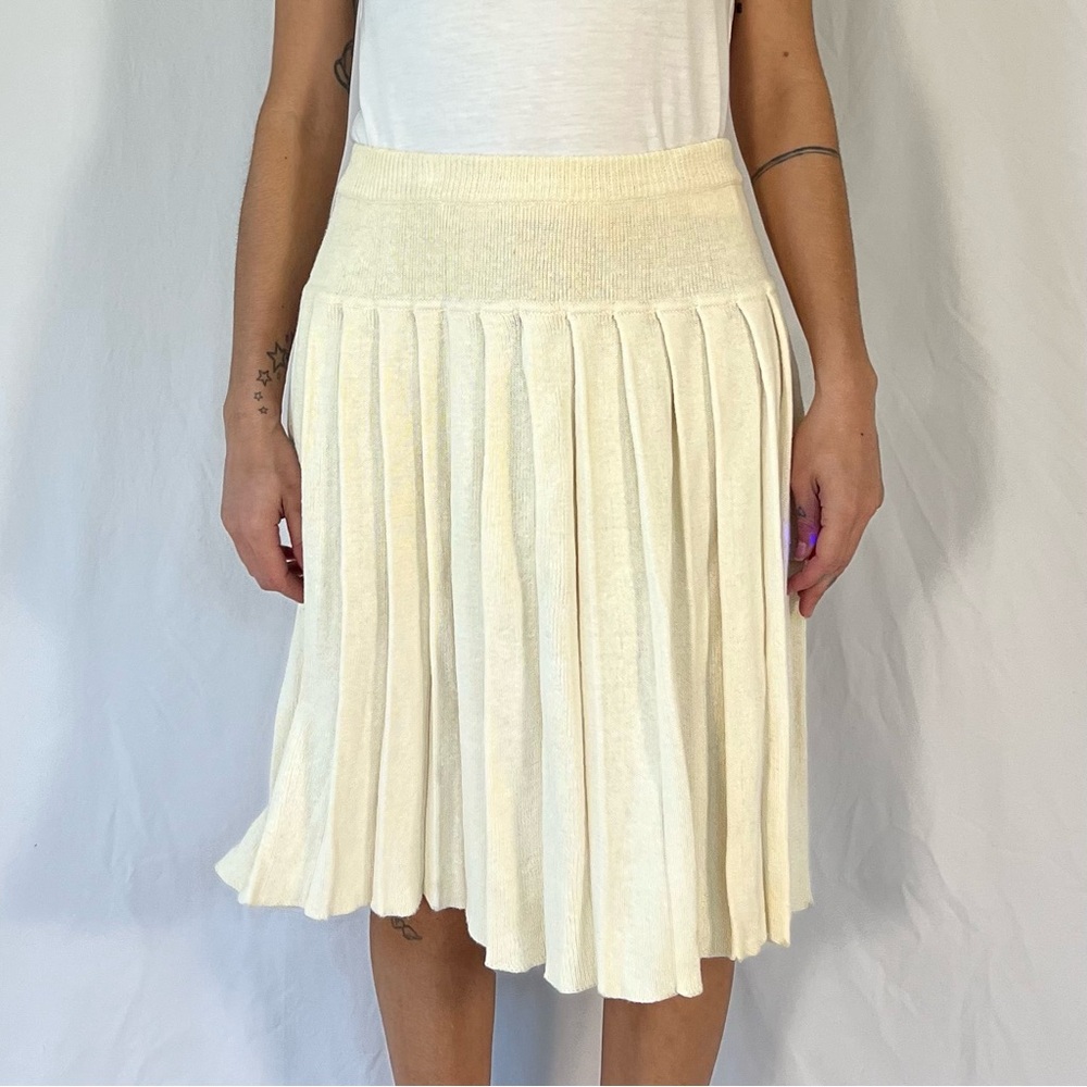 Vintage 80’s Pronto Moda Knit Pleated Skirt Off-White Size M